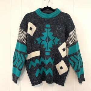 Vtg Paris Sport Club Womens Large Sweater Wool Blend Geometric 80s 90s Y2K Core